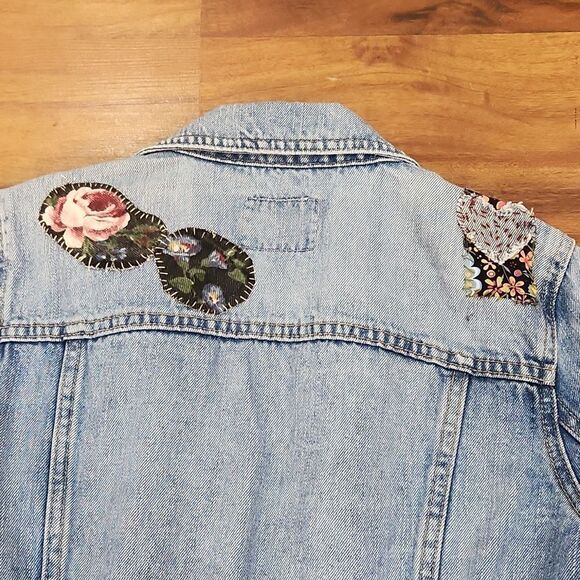 Upcycled Patchwork Handcrafted Embroidered Old Navy Denim Jacket - Picture 8 of 10